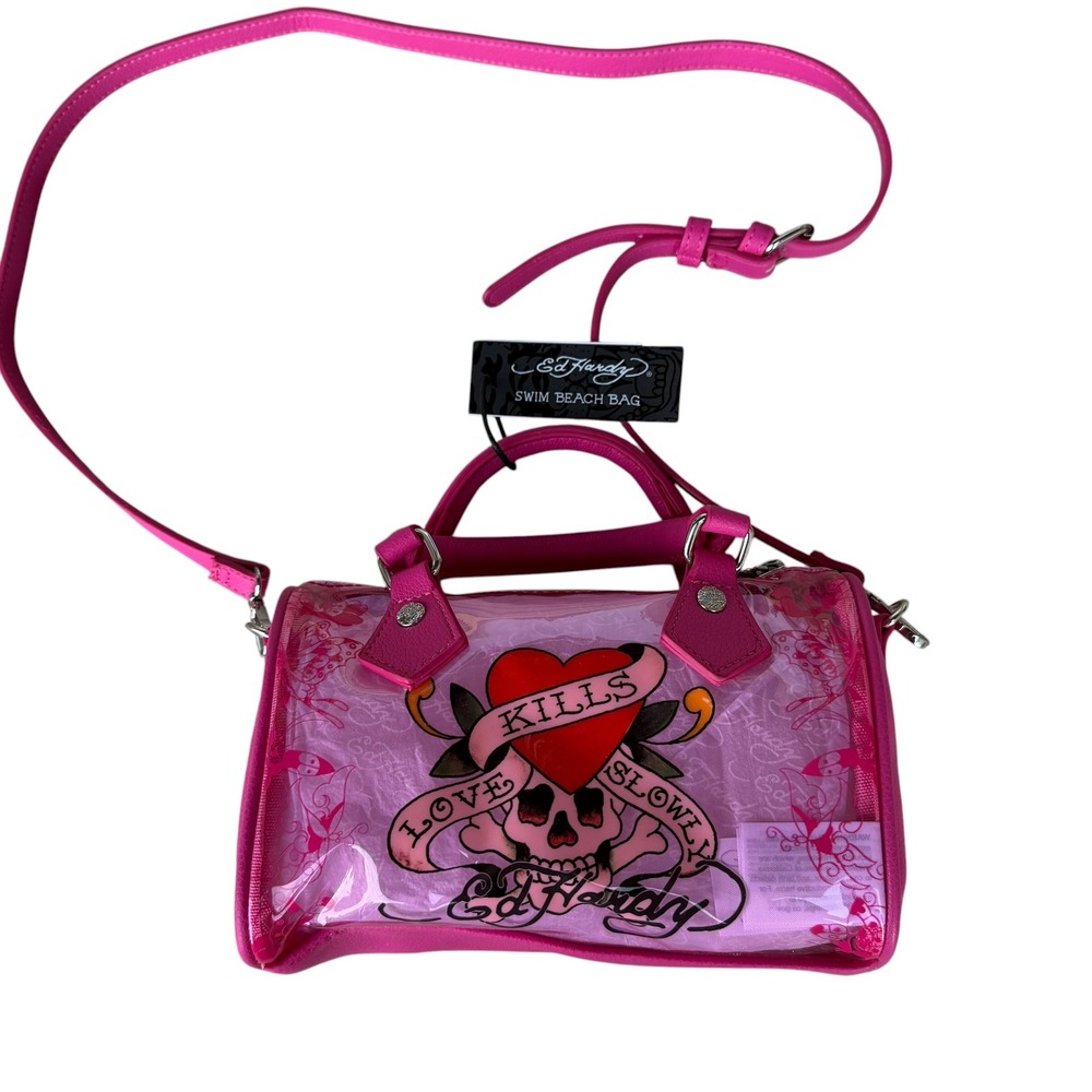 Ed Hardy Swim Beach Bag Women Pink NWT Clear Love Kills Slowly Waterproof